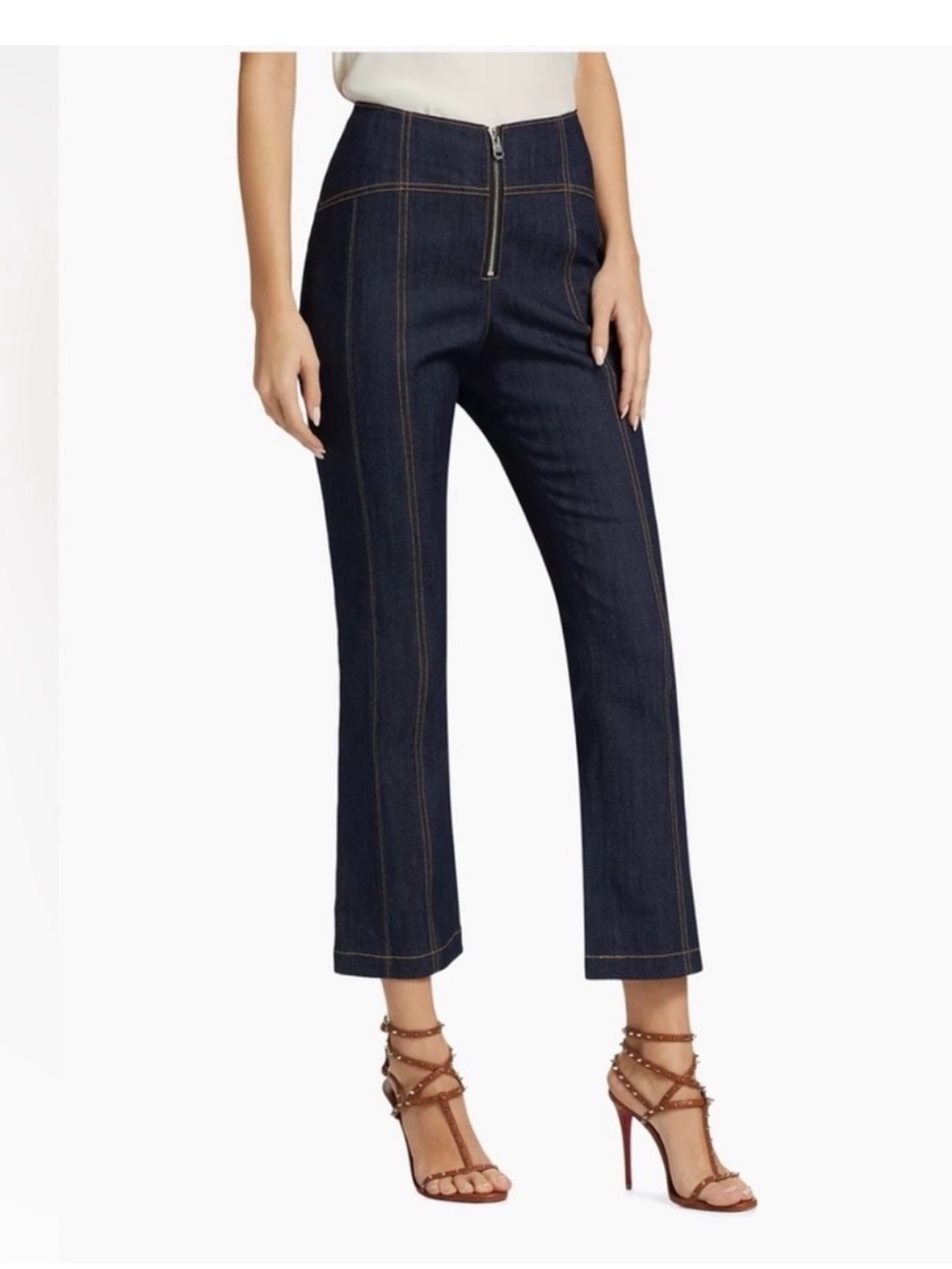Cinq a Sept 5a7 Loren High Rise Front Zip Dark Wash Crop Jeans Pants size 2 - Picture 2 of 13